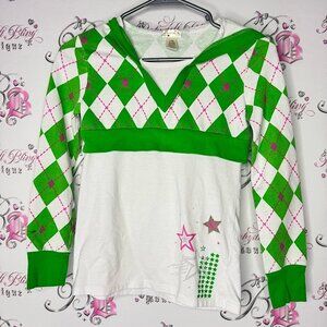 Dream star long sleeve half Green and White Argyle top long sleeve style